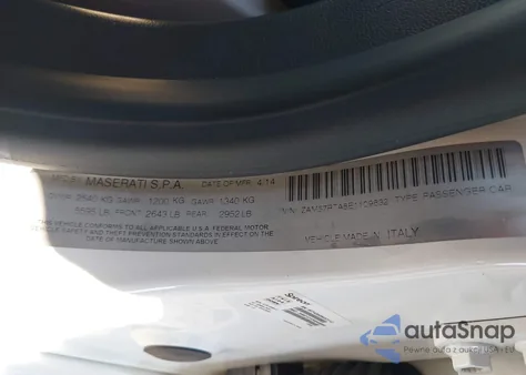 2014 Maserati Ghibli S Q4 z USA, uszkodzony, nr VIN ZAM57RTA8E1109832